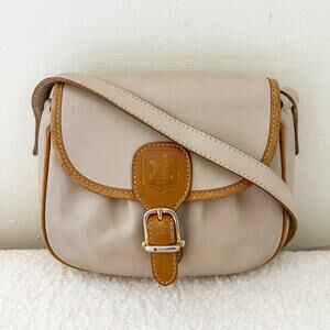 CELINE Cream and Tan Leather Crossbody Bag
